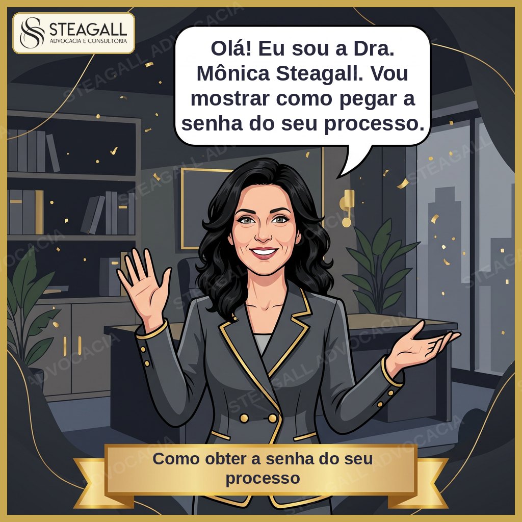 Dra. Mônica Steagall acena e se apresenta: vou mostrar como pegar a senha do seu processo.