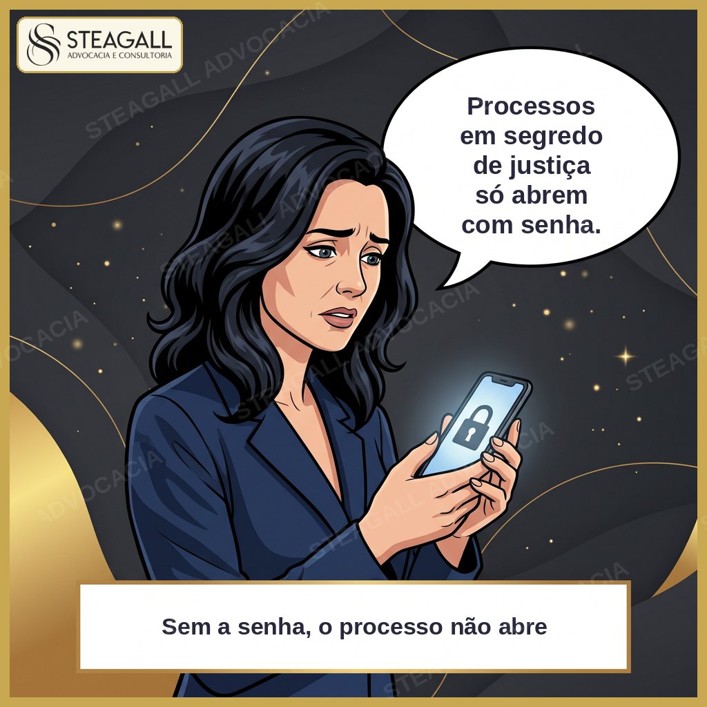 Dra. Mônica Steagall mostra uma pessoa preocupada com o celular: processos em segredo de justiça só abrem com senha.